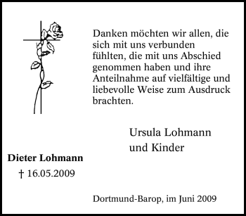 Traueranzeige von Dieter Lohmann von Tageszeitung