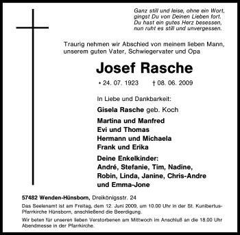 Traueranzeige von Josef Rasche von Tageszeitung