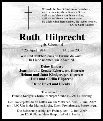 Traueranzeige von Ruth Hilprecht von Tageszeitung