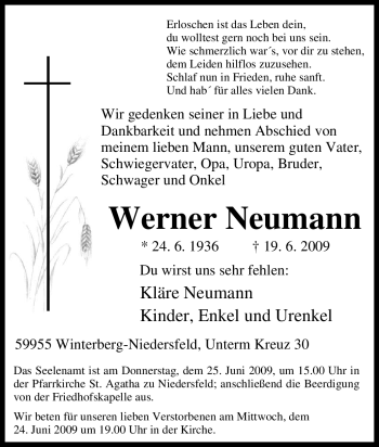 Traueranzeige von Werner Neumann von Tageszeitung
