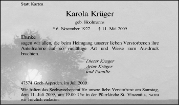 Traueranzeige von Karola Krüger von Tageszeitung