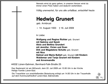 Traueranzeige von Hedwig Grunert von Tageszeitung