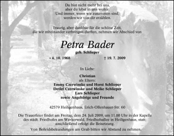 Traueranzeige von Petra Bader von Tageszeitung
