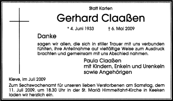 Traueranzeige von Gerhard Claaßen von Tageszeitung