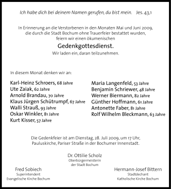 Traueranzeige von Walli Strauß von Tageszeitung