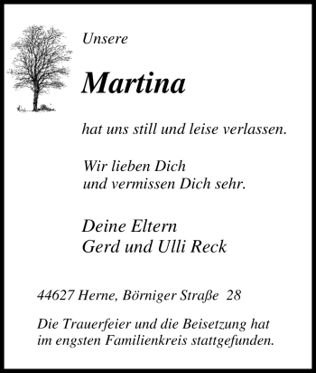 Traueranzeige von Martina Unbekannt von Tageszeitung