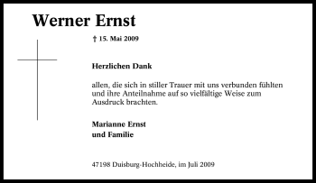 Traueranzeige von Werner Ernst von Tageszeitung