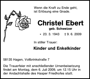 Traueranzeige von Christel Ebert von Tageszeitung