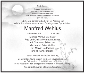 Traueranzeige von Manfred Wehlus von Tageszeitung