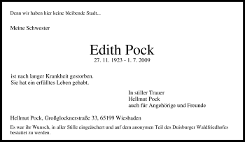 Traueranzeige von Edith Pock von Tageszeitung