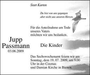 Traueranzeige von Jupp Passmann von Tageszeitung