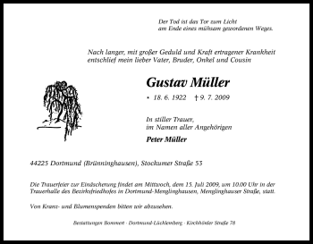 Traueranzeige von Gustav Müller von Tageszeitung