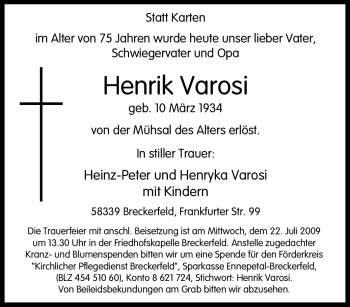 Traueranzeige von Henrik Varosi von Tageszeitung