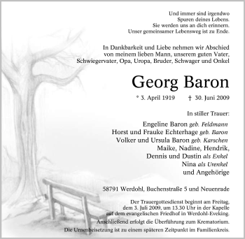 Traueranzeige von Georg Baron von Tageszeitung