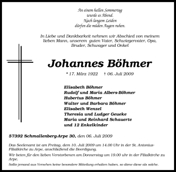 Traueranzeige von Johannes Böhmer von Tageszeitung