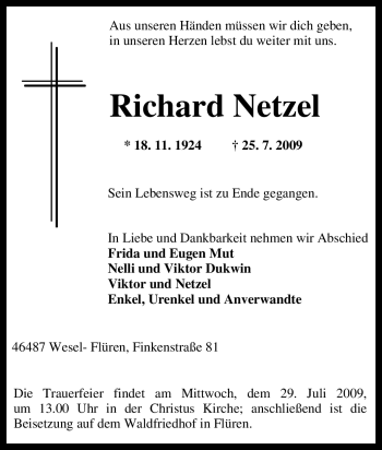 Traueranzeige von Richard Netzel von Tageszeitung