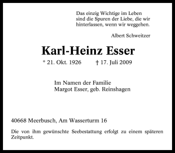 Traueranzeige von Karl-Heinz Esser von Tageszeitung