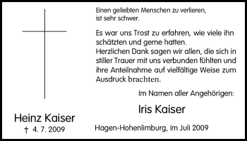 Traueranzeige von Heinz Kaiser von Tageszeitung
