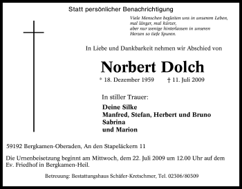 Traueranzeige von Norbert Dolch von Tageszeitung