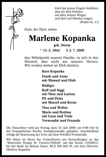 Traueranzeige von Marlene Kopanka von Tageszeitung