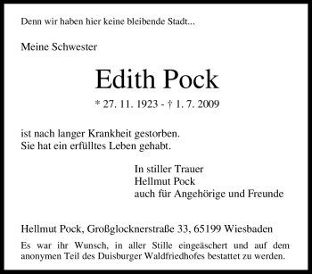Traueranzeige von Edith Pock von Tageszeitung