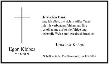 Traueranzeige von Egon Klobes von Tageszeitung