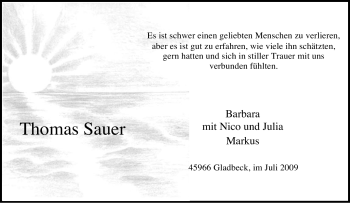 Traueranzeige von Thomas Sauer von Tageszeitung