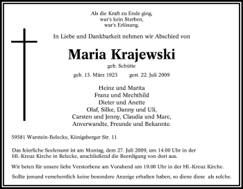Traueranzeige von Maria Krajewski von Tageszeitung