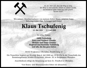Traueranzeige von Klaus Tschufenig von Tageszeitung