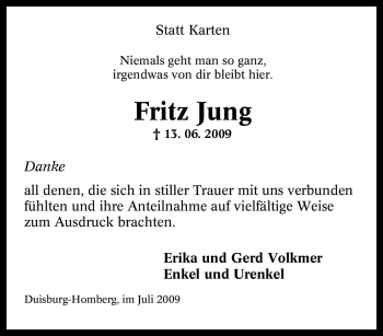 Traueranzeige von Fritz Jung von Tageszeitung