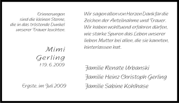 Traueranzeige von Mimi Gerling von Tageszeitung
