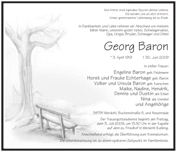 Traueranzeige von Georg Baron von Tageszeitung