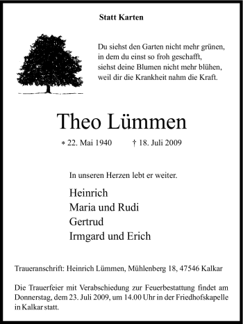 Traueranzeige von Theo Lümmen von Tageszeitung