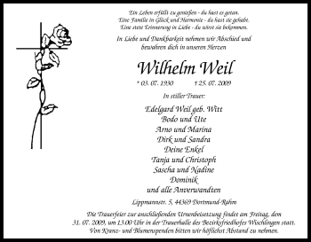 Traueranzeige von Wilhelm Weil von Tageszeitung