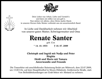 Traueranzeige von Renate Santer von Tageszeitung
