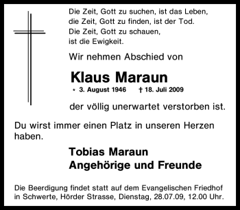 Traueranzeige von Klaus Maraun von Tageszeitung