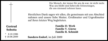 Traueranzeige von Gertrud Sobotta von Tageszeitung
