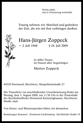 Traueranzeige von Hans-Jürgen Zoppeck von Tageszeitung
