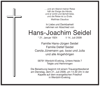 Traueranzeige von Hans-Joachim Seidel von Tageszeitung