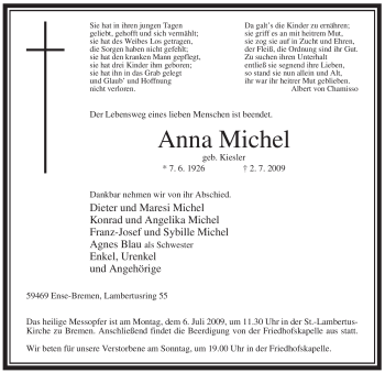 Traueranzeige von Anna Michel von Tageszeitung