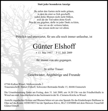 Traueranzeige von Günter Elshoff von Tageszeitung