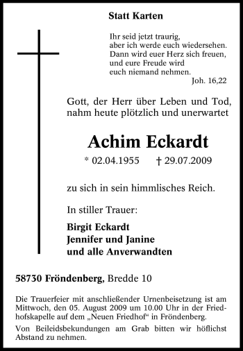 Traueranzeige von Achim Eckardt von Tageszeitung