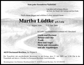 Traueranzeige von Martha Lüdtke von Tageszeitung