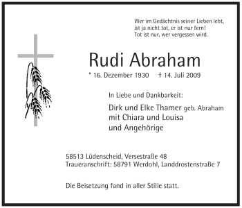 Traueranzeige von Rudi Abraham von Tageszeitung