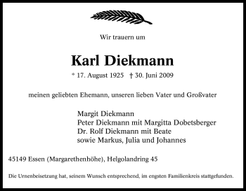 Traueranzeige von Karl Diekmann von Tageszeitung