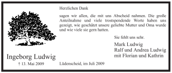 Traueranzeige von Ingeborg Ludwig von Tageszeitung