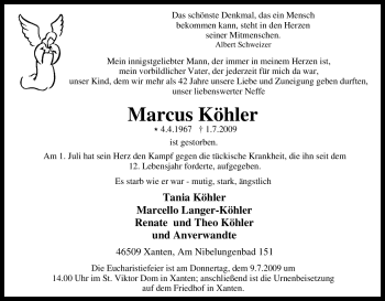 Traueranzeige von Marcus Köhler von Tageszeitung