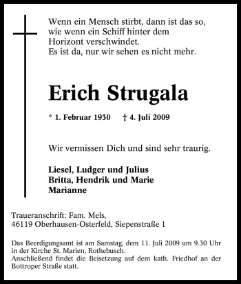 Traueranzeige von Erich Strugala von Tageszeitung