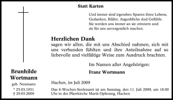 Traueranzeige von Brunhilde Wortmann von Tageszeitung