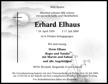 Traueranzeige von Erhard Elhaus von Tageszeitung